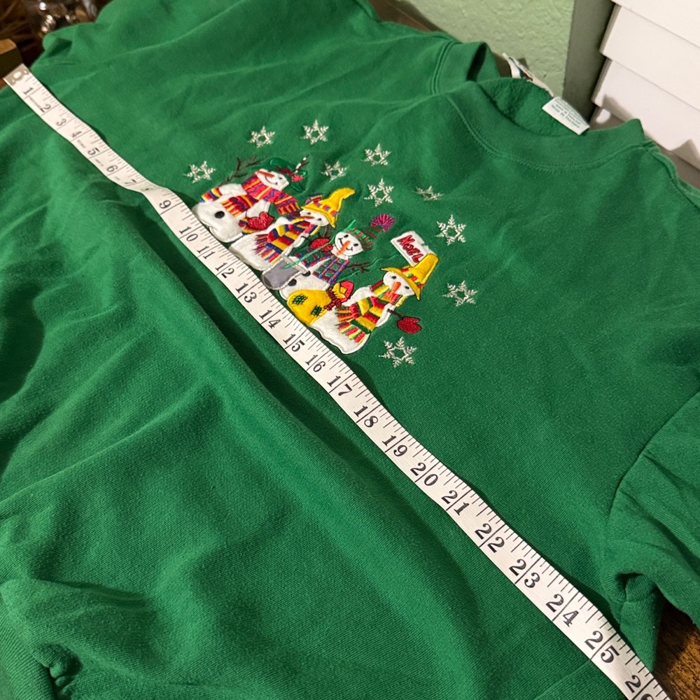Vintage Green Snowman and Snowflakes Holiday Sweater - Picture 6 of 6